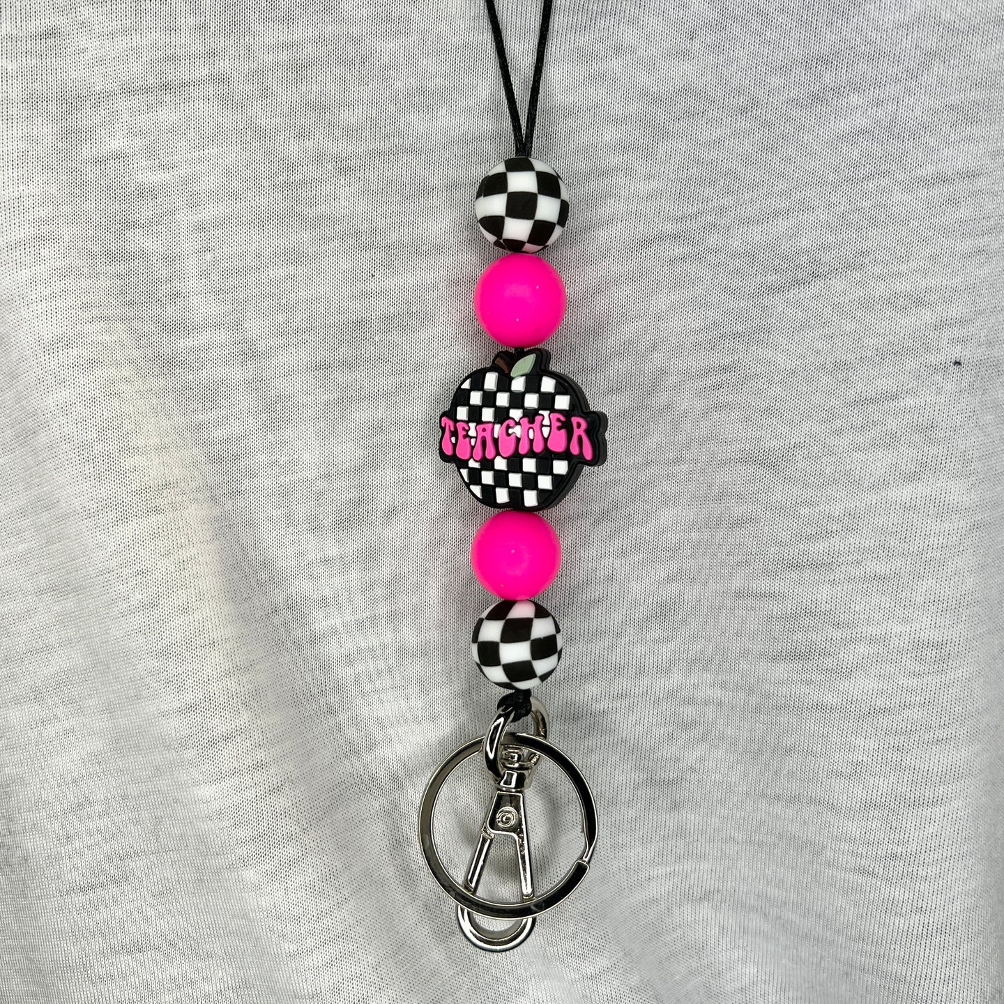 Pink Checkered Teacher Lanyard